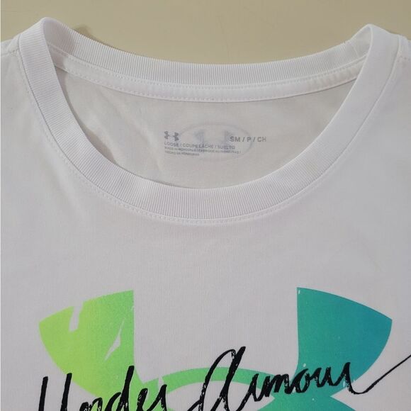 Under Armour Tech Script Graphic Women's White Crewneck Short Sleeve Tee - Picture 8 of 12